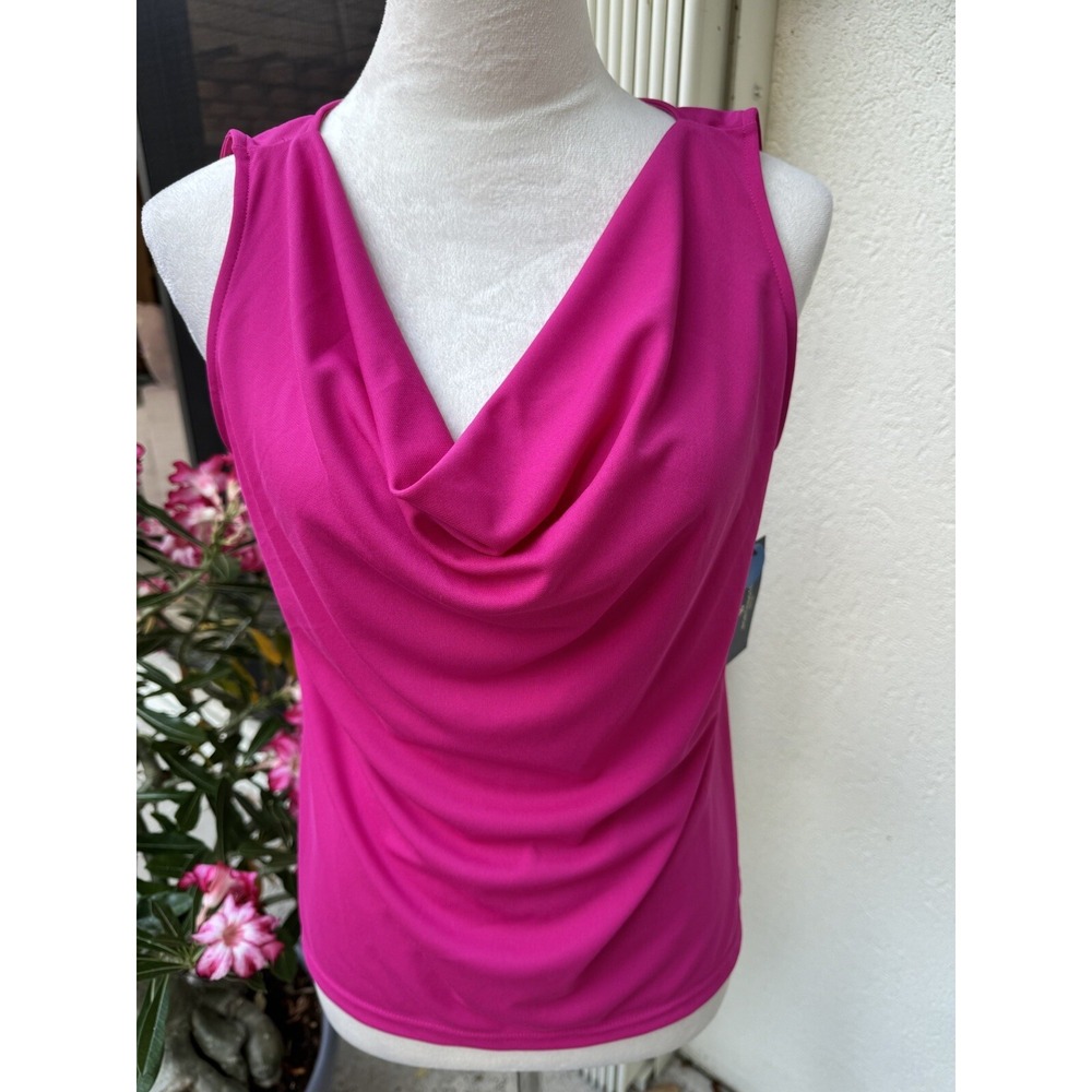 WORTHINGTON. NWT. Brilliant Fuchsia, Drape neck, Solid Top. Sleeveless. Size PM.